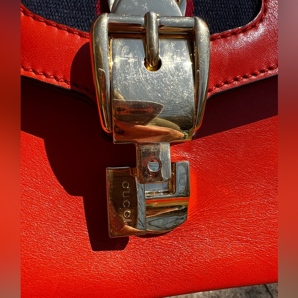 GUCCI Sylvie Bold Orange Wristlet/Shoulder Bag Authentic - Picture 8 of 17